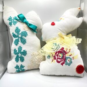 Upcycled Linen Cotton Easter Spring Bunny Stuffed Lot of 2